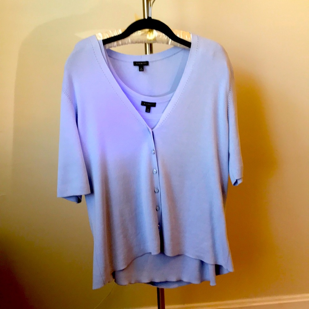 Talbots 2-Piece XL Half-Sleeve Pale Blue Charming Cardigan w/Matching Shell